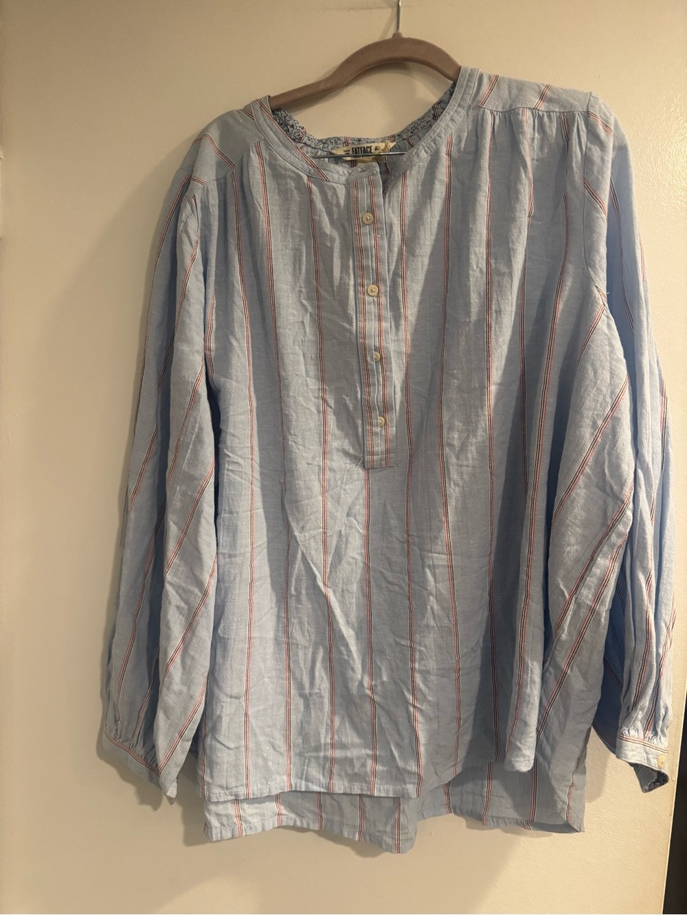 FatFace Light Blue Striped Long Sleeve Blouse Women’s sz 16 Casual Button Front